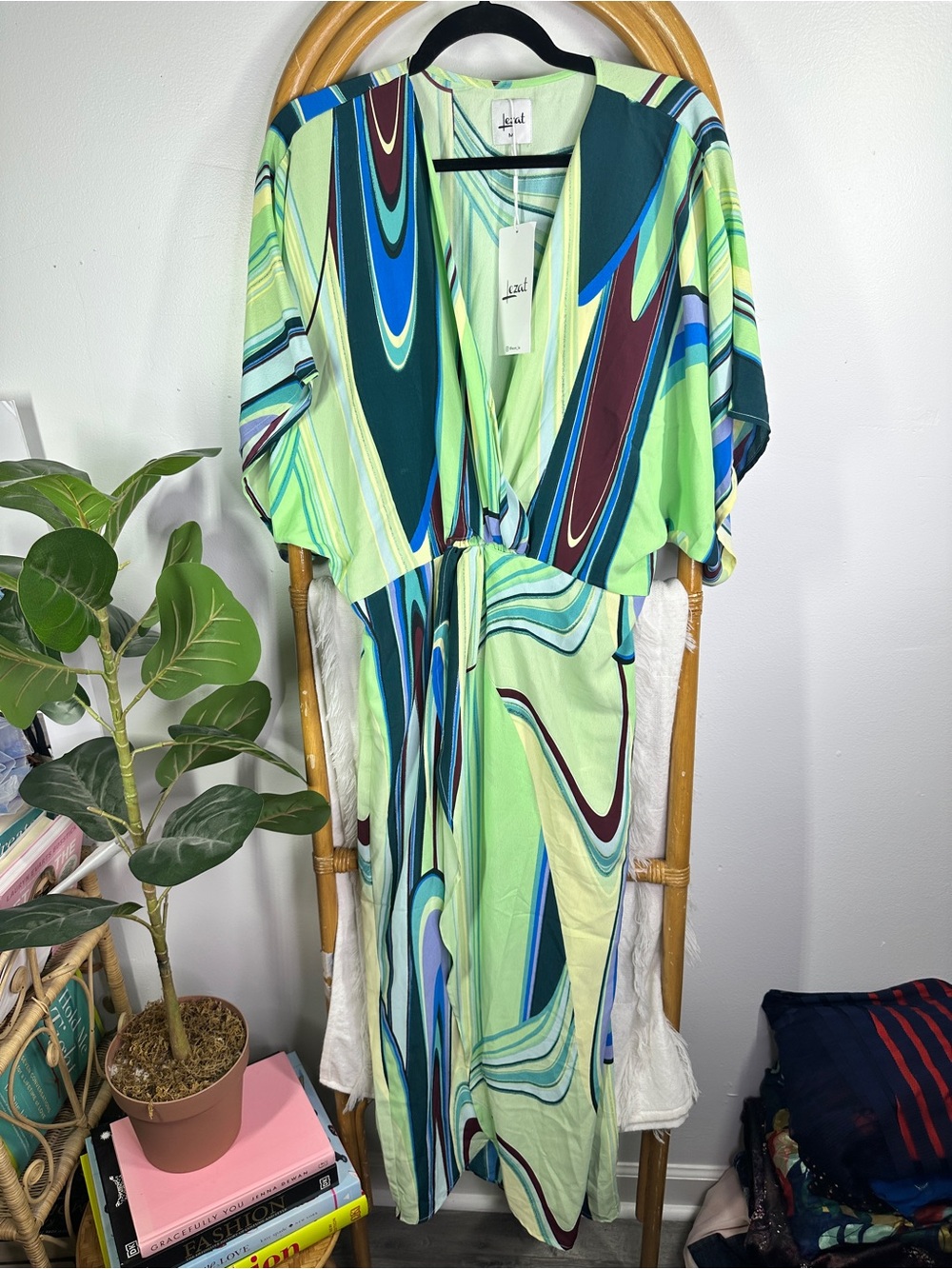 NWT Lezat Joey Maxi Faux Wrap Green Dress sz M